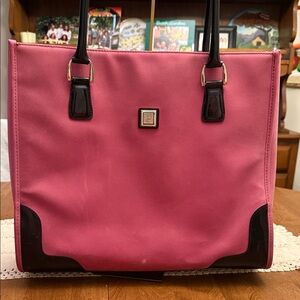 Diane Von Furstenberg. 
 Suede Leather Rose Pink Tote with Black Trim